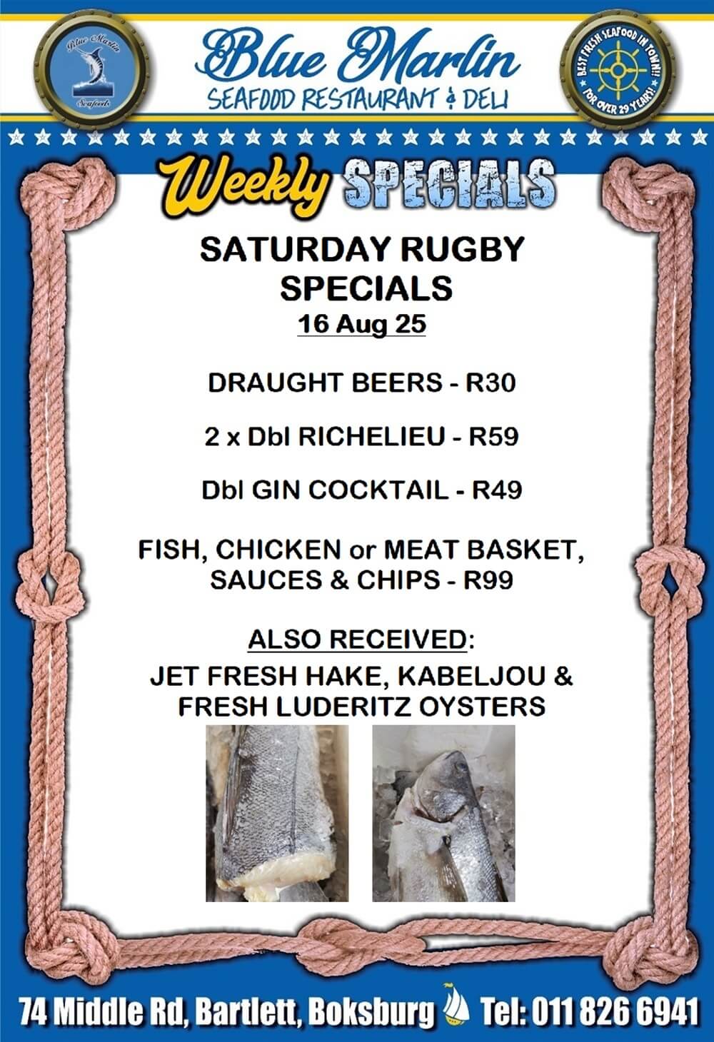 Blue Marlin Seafood Restaurant Boksburg Special Offers